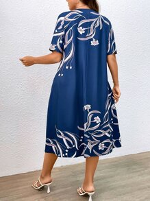 EMERY ROSE Vestido con estampado floral con bolsillo oculto - Azul - Ver 2