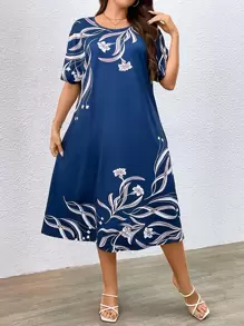 EMERY ROSE Vestido con estampado floral con bolsillo oculto - Azul - Ver 4