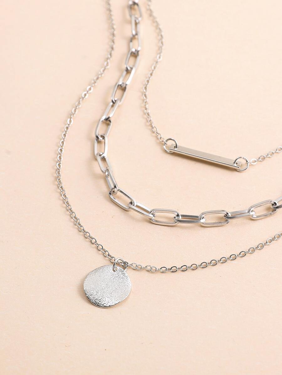 1 chiếc vòng cổ sang trọng tối giản nhiều lớp bằng hợp kim màu vàng dành cho nữ - Bạc - Xem 1