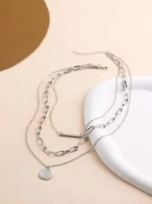 1 chiếc vòng cổ sang trọng tối giản nhiều lớp bằng hợp kim màu vàng dành cho nữ - Bạc - Xem 2