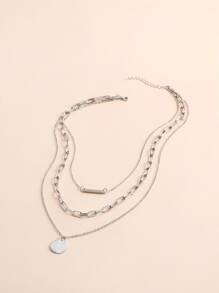 1 chiếc vòng cổ sang trọng tối giản nhiều lớp bằng hợp kim màu vàng dành cho nữ - Bạc - Xem 4