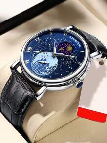 Men Galaxy Print Dial Mechanical Watch - Black - View 1