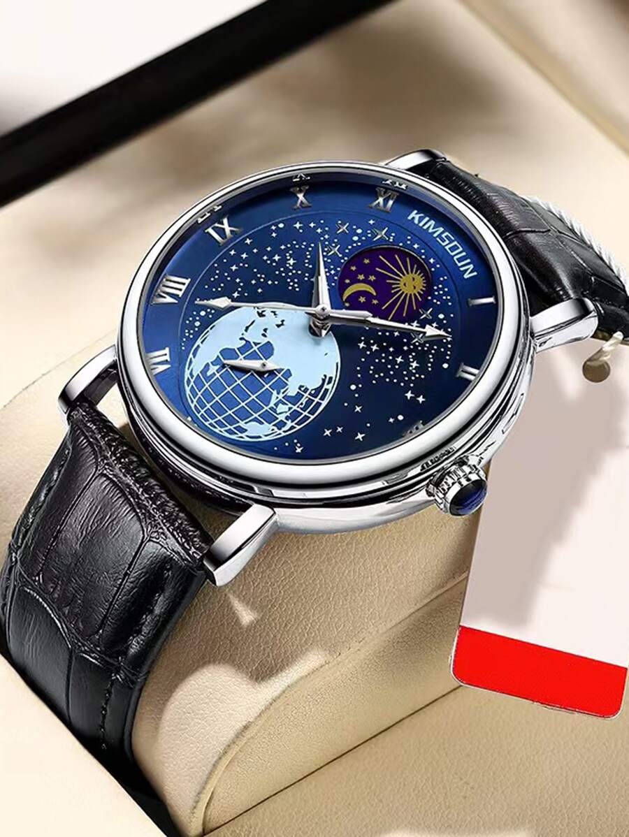 Men Galaxy Print Dial Mechanical Watch - Black - View 1