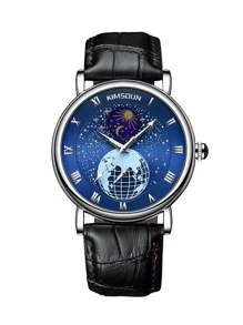Men Galaxy Print Dial Mechanical Watch - Black - View 3