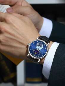 Men Galaxy Print Dial Mechanical Watch - Black - View 6