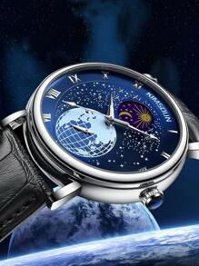 Men Galaxy Print Dial Mechanical Watch - Black - View 7