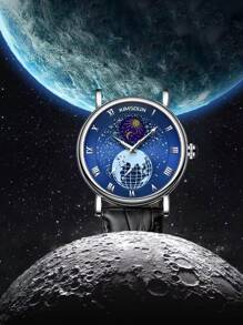 Men Galaxy Print Dial Mechanical Watch - Black - View 8