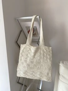 極簡鉤針編織袋雙把手適用於度假旅行 - 米色 - 查看 1