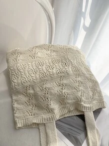 極簡鉤針編織袋雙把手適用於度假旅行 - 米色 - 查看 4