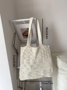 極簡鉤針編織袋雙把手適用於度假旅行 - 米色 - 查看 6