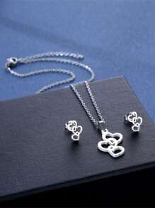 3入組/套愛心裝飾首飾套裝 - 銀色 - 查看 2