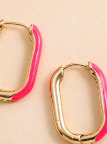 1對幾何形狀油滴設計耳夾耳環 - 玫紅色 - 查看 5