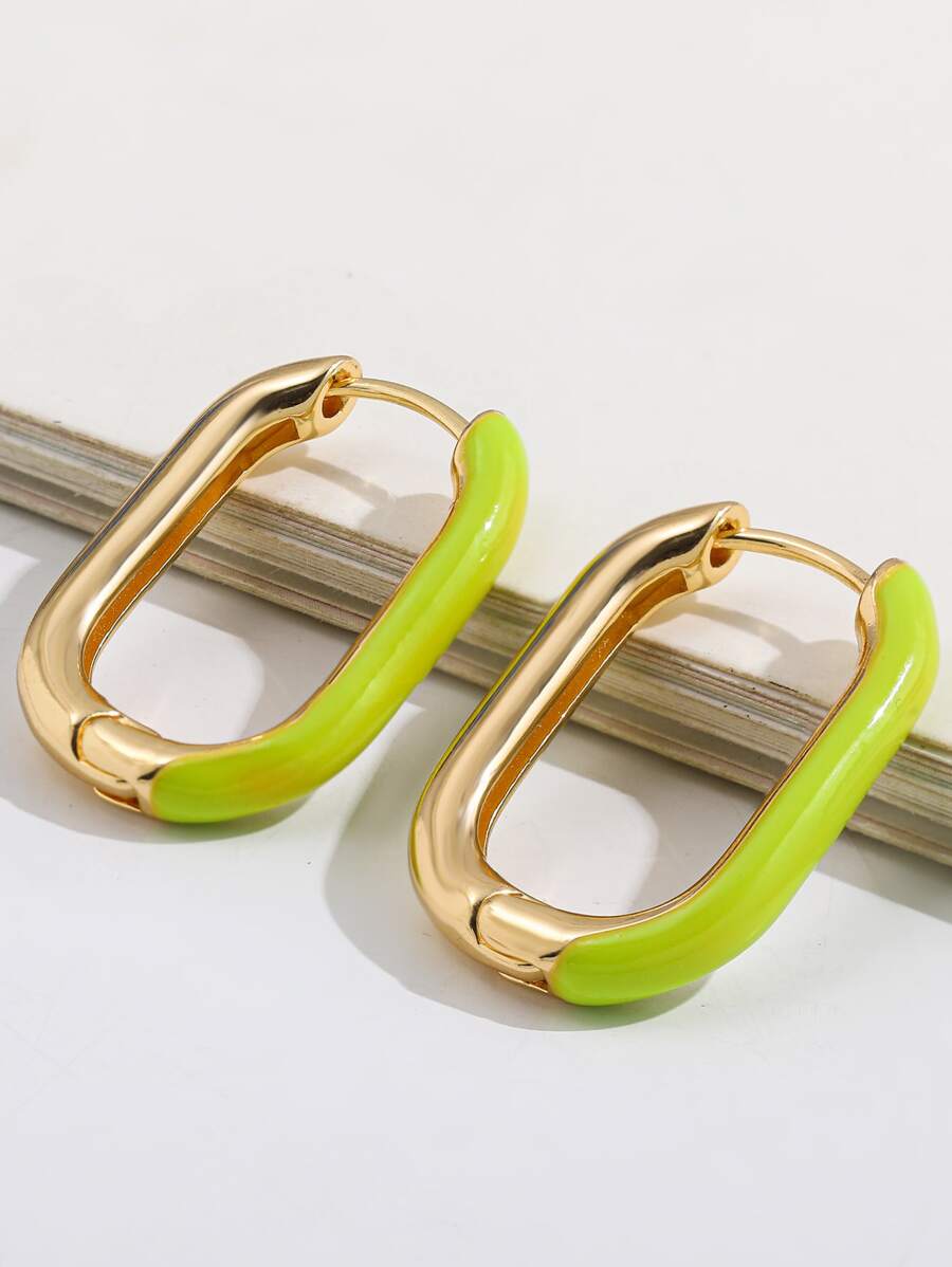 1pair Colorful Iridescent Geometric Design Ear Clip Earrings - Green - View 1