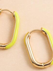 1pair Colorful Iridescent Geometric Design Ear Clip Earrings - Green - View 4