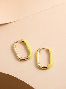 1pair Colorful Iridescent Geometric Design Ear Clip Earrings - Green - View 3