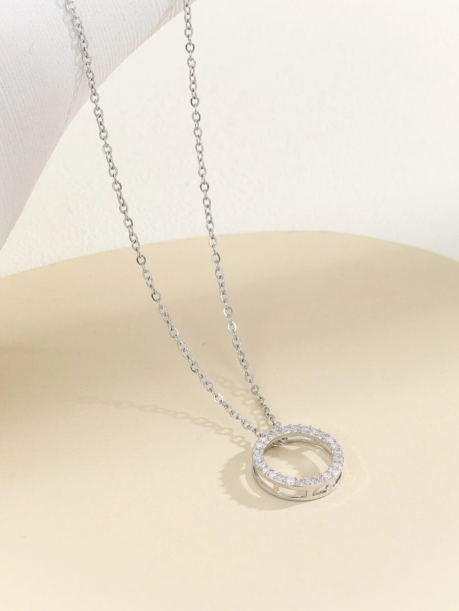 Hihho 方晶鋯石圓形吊墜項鏈 - 銀色 - 查看 1