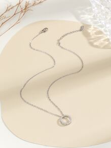 Hihho 方晶鋯石圓形吊墜項鏈 - 銀色 - 查看 2