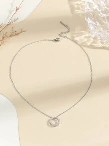 Hihho 方晶鋯石圓形吊墜項鏈 - 銀色 - 查看 3