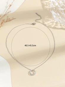 Hihho 方晶鋯石圓形吊墜項鏈 - 銀色 - 查看 4