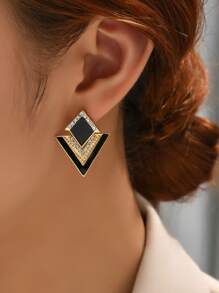 Pendientes largos geométricos con diseño de diamante de imitación - Multicolor - Ver 1