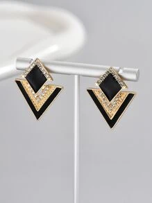 Pendientes largos geométricos con diseño de diamante de imitación - Multicolor - Ver 2