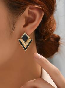 Pendientes largos geométricos con diseño de diamante de imitación - Multicolor - Ver 3