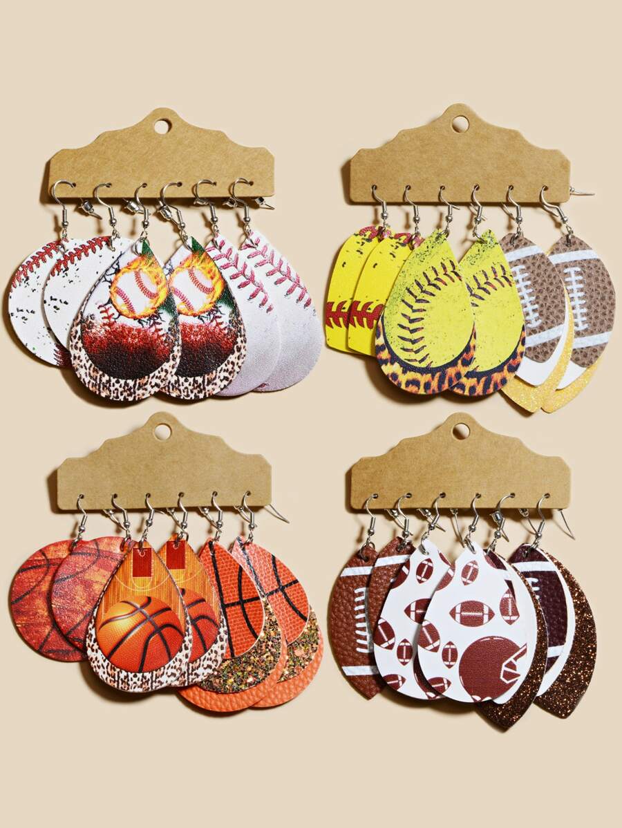 3對/套美式足球耳墜 - 彩色 - 查看 1