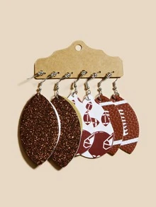 3對/套美式足球耳墜 - 彩色 - 查看 3