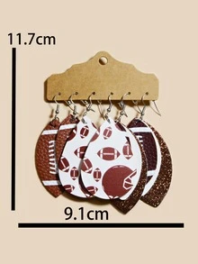 3對/套美式足球耳墜 - 彩色 - 查看 4