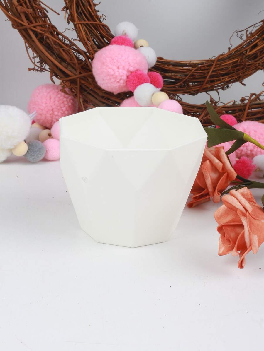 1 hộp đựng cây bằng nhựa, chậu cây thiết kế hình học sáng tạo cho trong nhà & ngoài trời - trắng - Xem 1