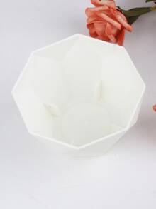 1 hộp đựng cây bằng nhựa, chậu cây thiết kế hình học sáng tạo cho trong nhà & ngoài trời - trắng - Xem 2