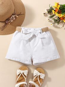 小女童反摺褲腳腰帶牛仔短褲