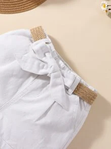 小女童反摺褲腳腰帶牛仔短褲