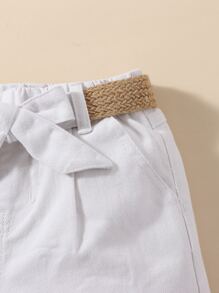 小女童反摺褲腳腰帶牛仔短褲