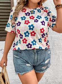 SHEIN LUNE Camiseta con estampado floral - Multicolor - Ver 1