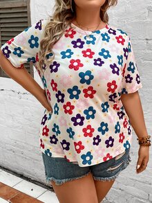 SHEIN LUNE Camiseta con estampado floral - Multicolor - Ver 8