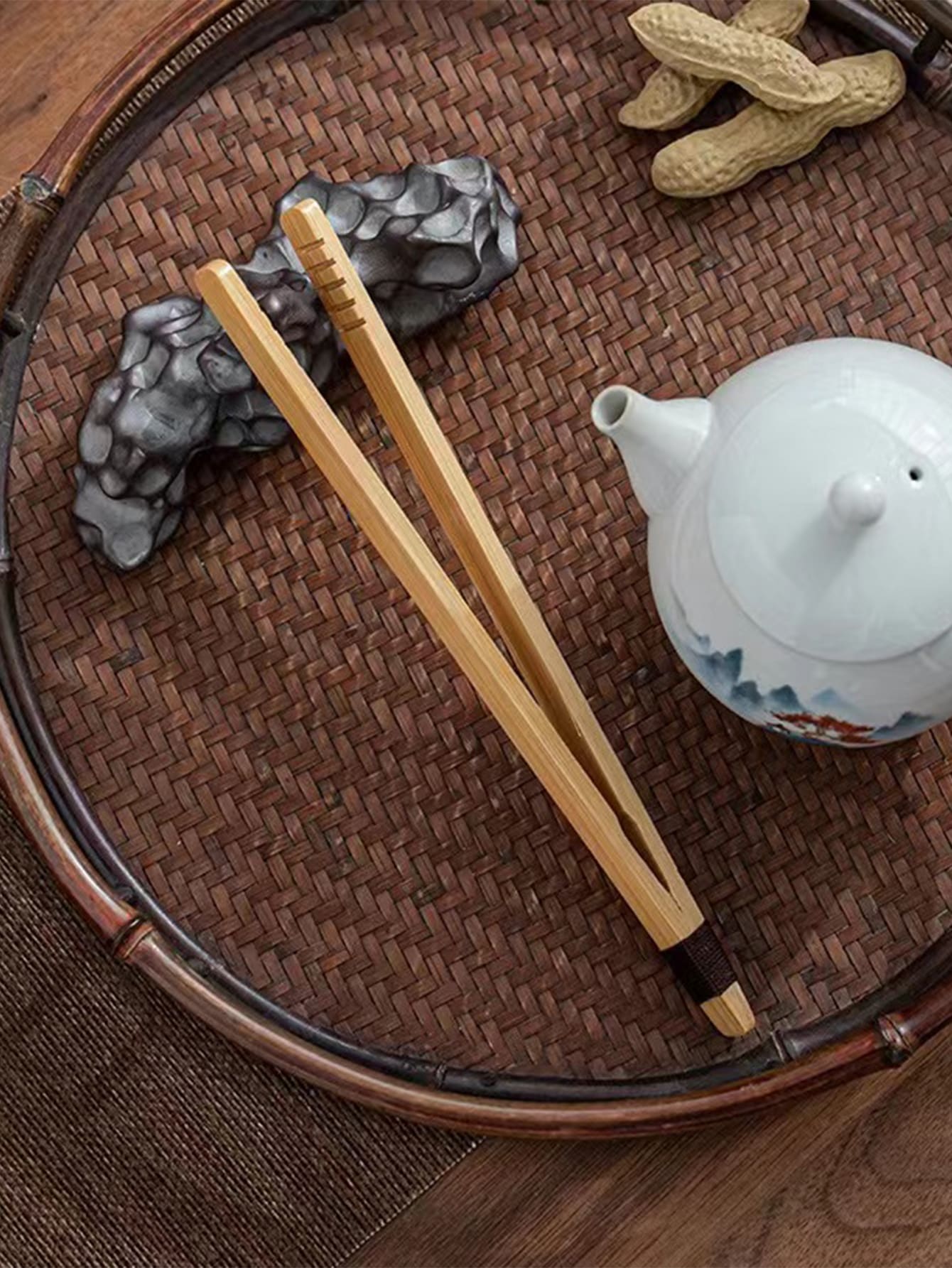 2pcs/set Bamboo Tea Tweezers, Modern Tweezers For Tea - Khaki - View 1