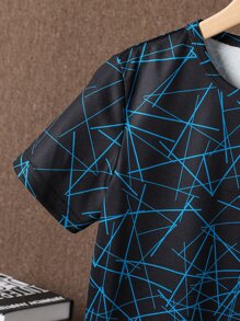 SHEIN Tween Boy Geo & Letter Graphic Tee & Shorts - Black - View 5