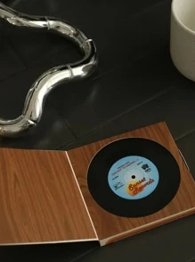 6pcs/set ABS Coaster, Creative Record Design Drink Coaster With Gift Box For Dining Table - Black - View 5