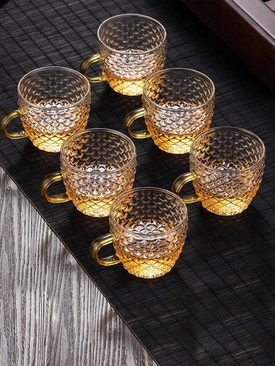 1pc Glass Mug, Minimalist Clear Fish Scale Textured Coffee Mug For Table Back To School