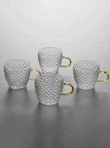 1pc Glass Mug, Minimalist Clear Fish Scale Textured Coffee Mug For Table Back To School