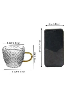 1pc Glass Mug, Minimalist Clear Fish Scale Textured Coffee Mug For Table Back To School