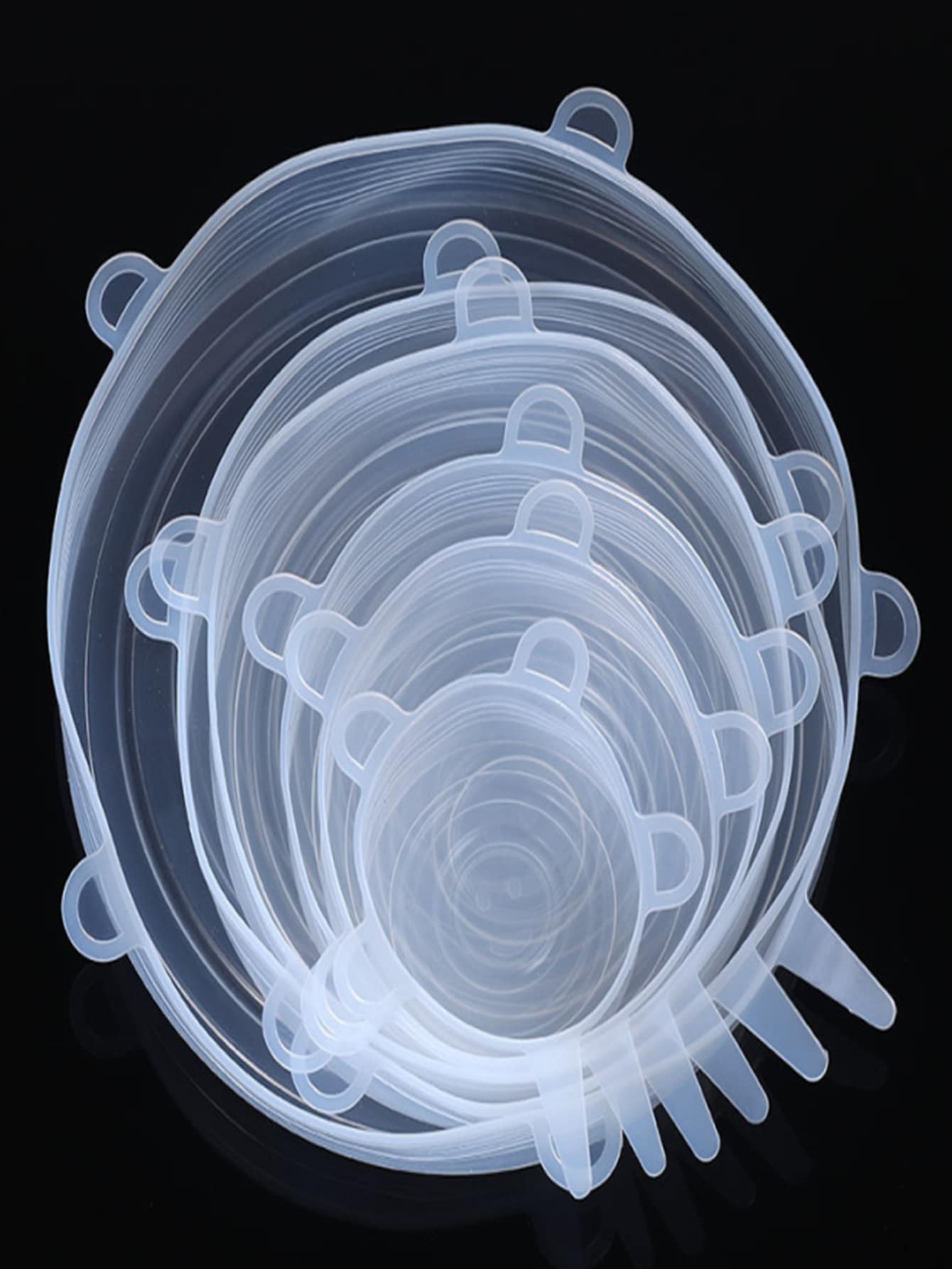 6件套可重複使用矽膠食品罩簡約透明圓形多功能食品罩適用於水果杯子碗 - 白色 - 查看 1