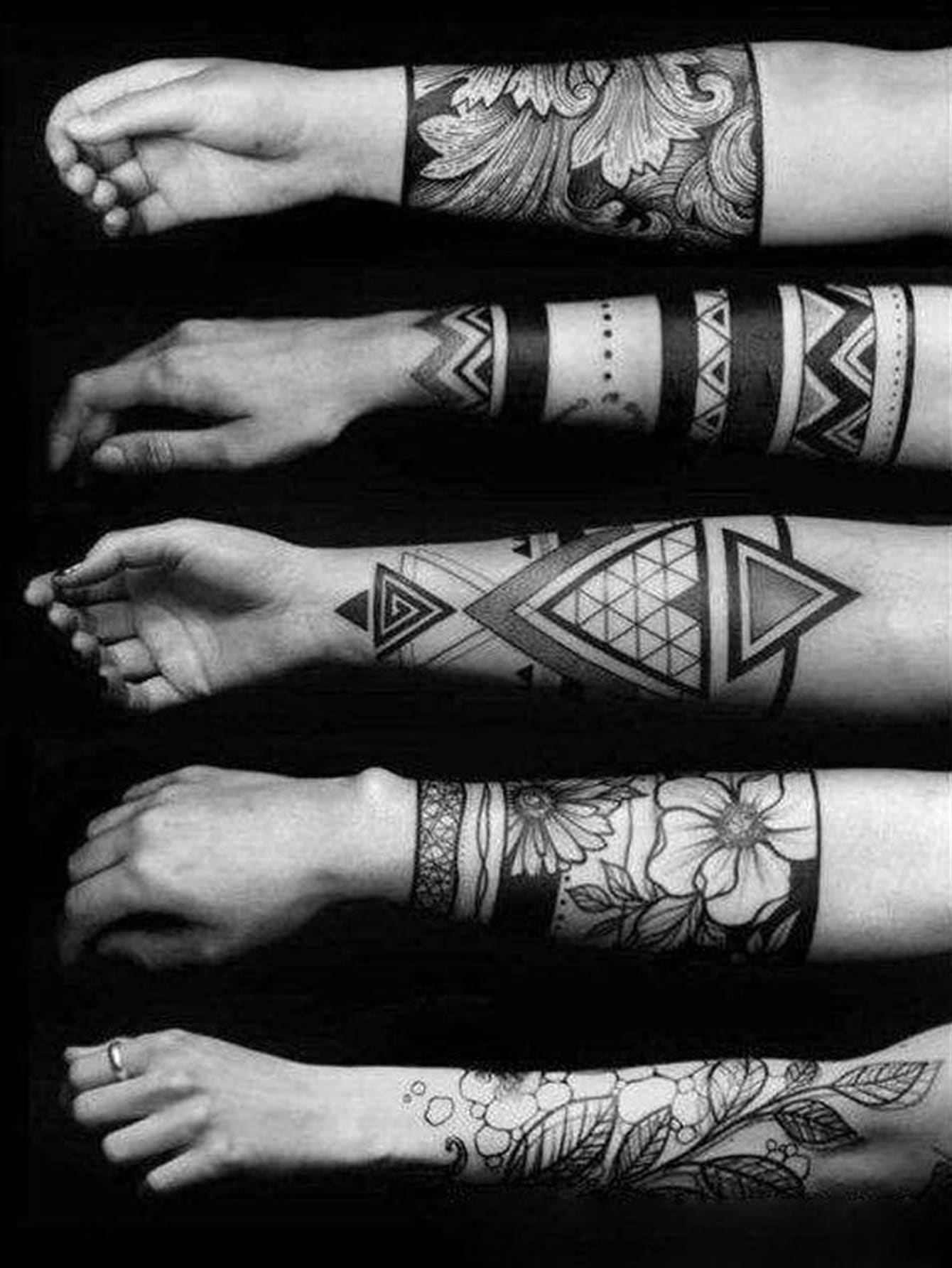 9sheets Floral & Geometric Print Tattoo Sticker - Black - View 1