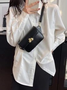 Metal Decor Waist Bag Mini Black For Daily - Black - View 1