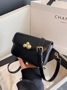 Metal Decor Waist Bag Mini Black For Daily - Black - View 2