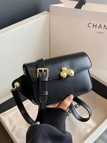 Metal Decor Waist Bag Mini Black For Daily - Black - View 3