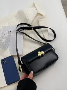 Metal Decor Waist Bag Mini Black For Daily - Black - View 6