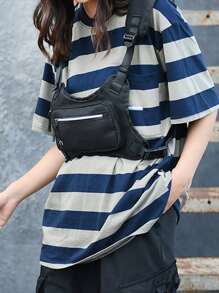 1pc Release Buckle Decor Running Bag - Black - View 1