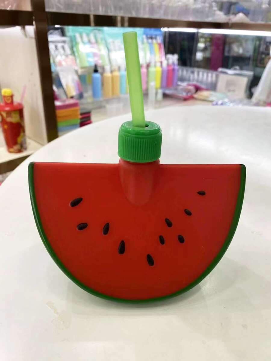 1入組帶吸管塑料隨行杯可愛西瓜設計保溫旅行廚房飲水杯 - 紅色 - 查看 1
